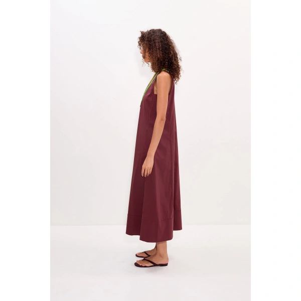 Simon Miller Mar Crochet Poplin Dress in Choco Brown | Maxi Dresses | Coveti