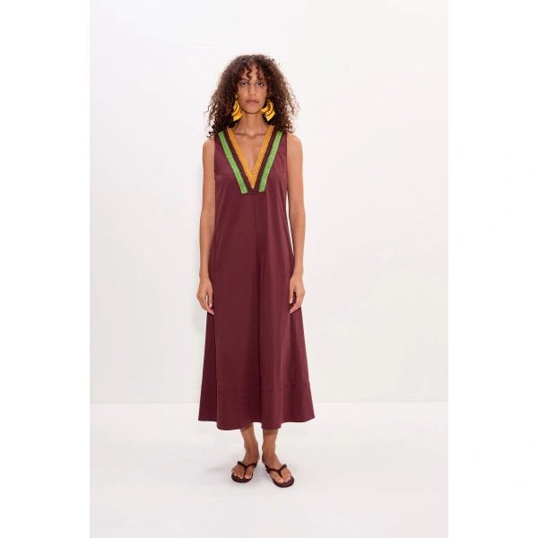 Simon Miller Mar Crochet Poplin Dress in Choco Brown | Maxi Dresses | Coveti