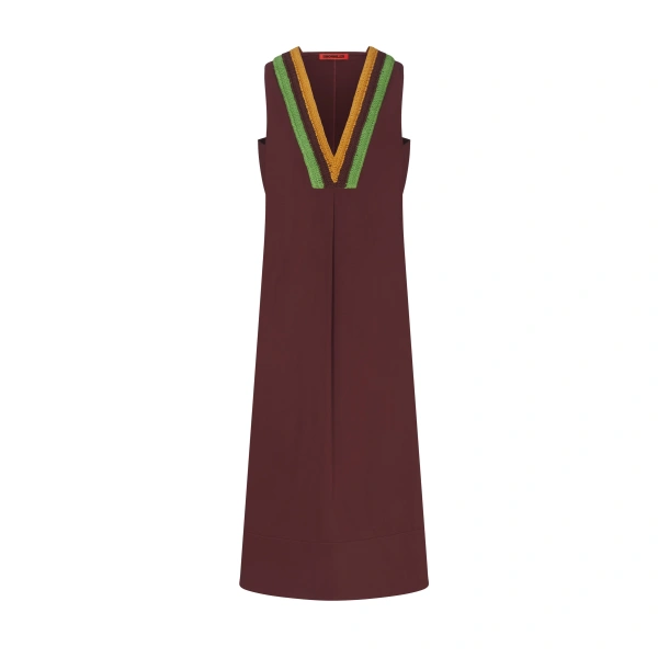 Mar Crochet Poplin Dress in Choco Brown