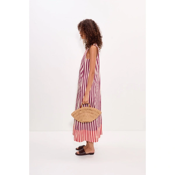 Simon Miller Mar Poplin Dress in Bordeaux Stripe Combo | Midi Dresses | Coveti
