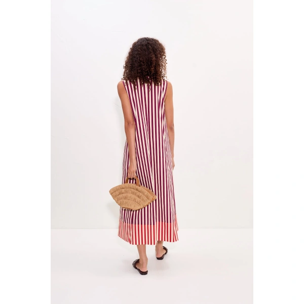 Simon Miller Mar Poplin Dress in Bordeaux Stripe Combo | Midi Dresses | Coveti