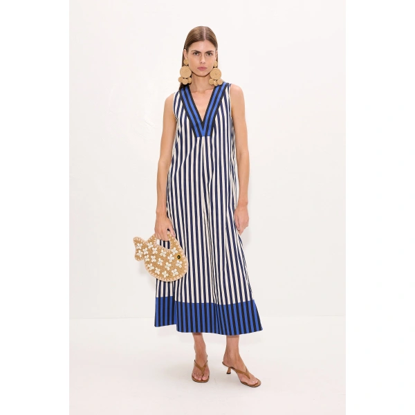 Simon Miller Mar Poplin Dress in Cobalt Stripe Combo | Maxi Dresses | Coveti