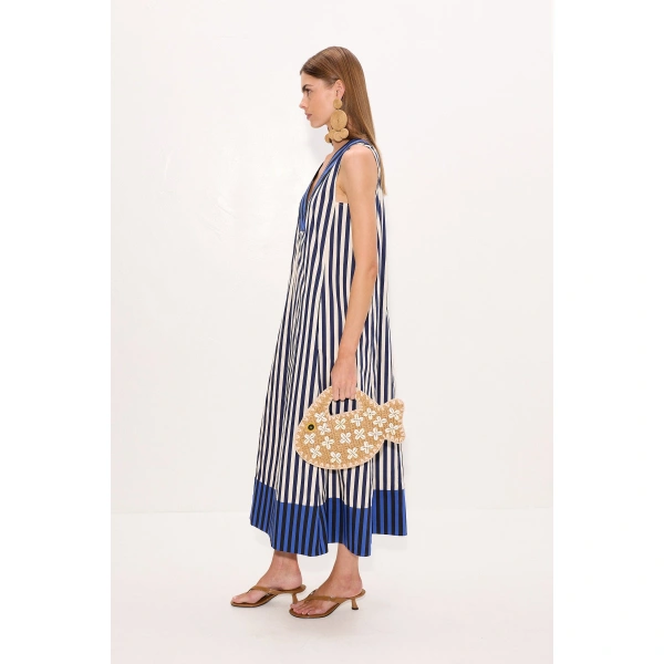 Simon Miller Mar Poplin Dress in Cobalt Stripe Combo | Maxi Dresses | Coveti