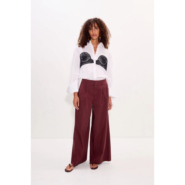 Simon Miller Maren Poplin Crochet Button Up in Macadamia | Shirts | Coveti