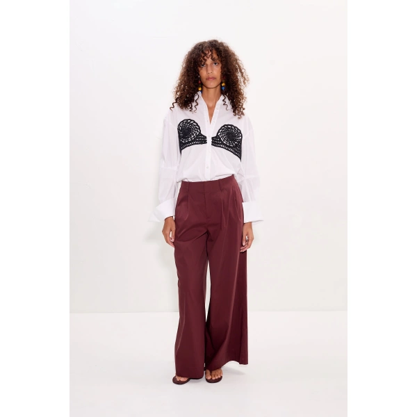 Simon Miller Maren Poplin Crochet Button Up in Macadamia | Shirts | Coveti