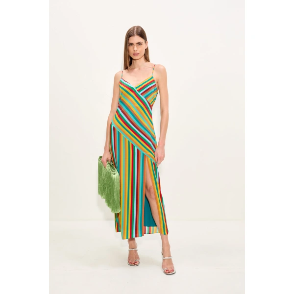 Simon Miller Maude Crepe Dress in Vibrant Multi Stripe | Maxi Dresses | Coveti