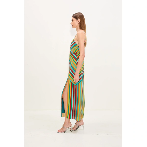 Simon Miller Maude Crepe Dress in Vibrant Multi Stripe | Maxi Dresses | Coveti