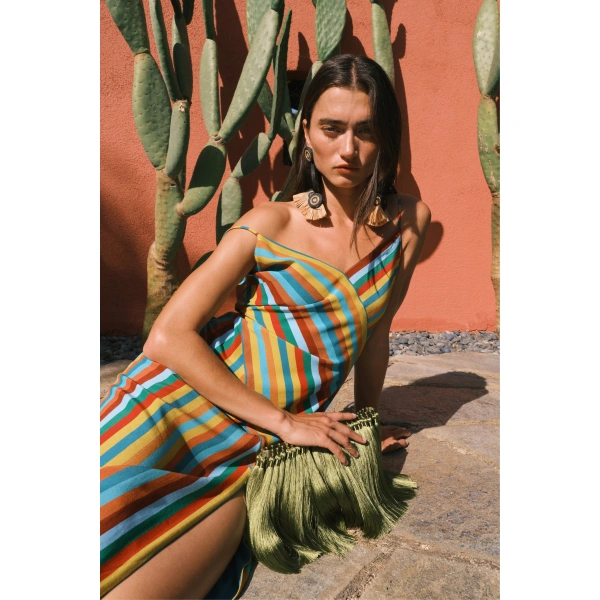 Simon Miller Maude Crepe Dress in Vibrant Multi Stripe | Maxi Dresses | Coveti