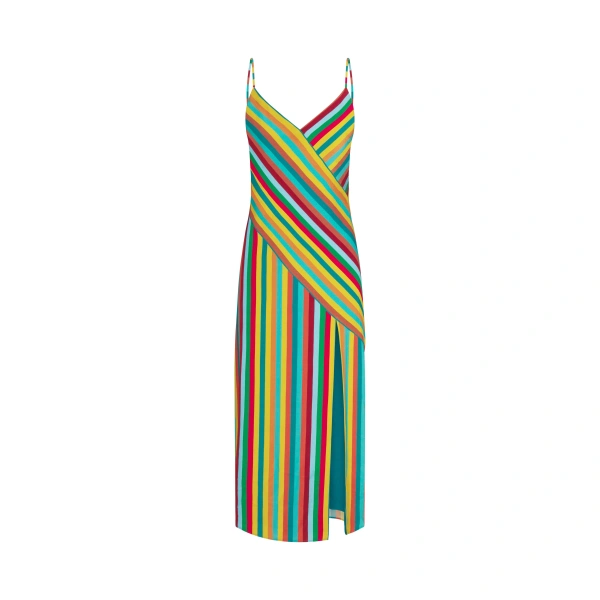 Maude Crepe Dress in Vibrant Multi Stripe