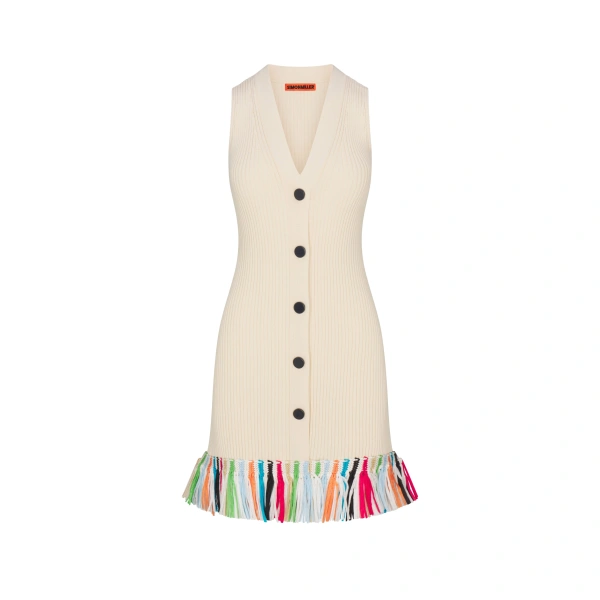 Maven Knit Fringe Mini Dress in Ecru Multi