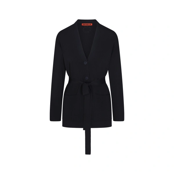 Max Belted Knit Cardigan in Black
