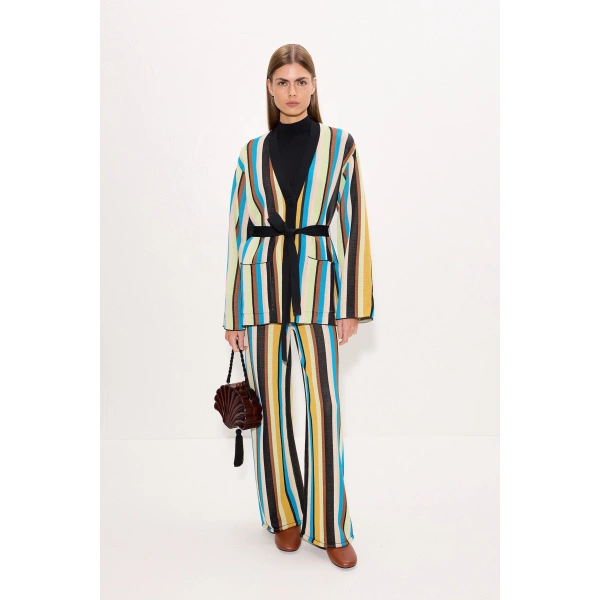 Simon Miller Max Belted Knit Cardigan in Ocean Stripe | Cardigans | Coveti