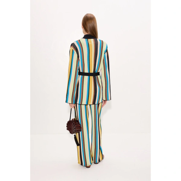 Simon Miller Max Belted Knit Cardigan in Ocean Stripe | Cardigans | Coveti