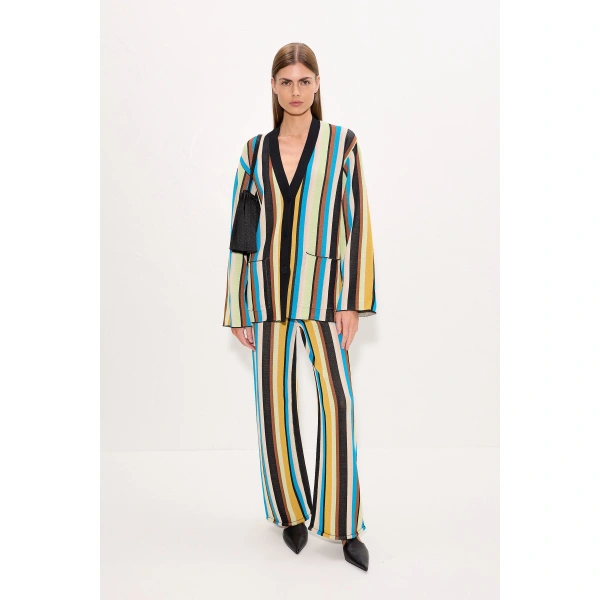 Simon Miller Max Belted Knit Cardigan in Ocean Stripe | Cardigans | Coveti