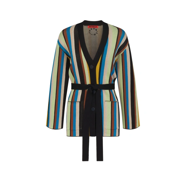Max Belted Knit Cardigan in Ocean Stripe