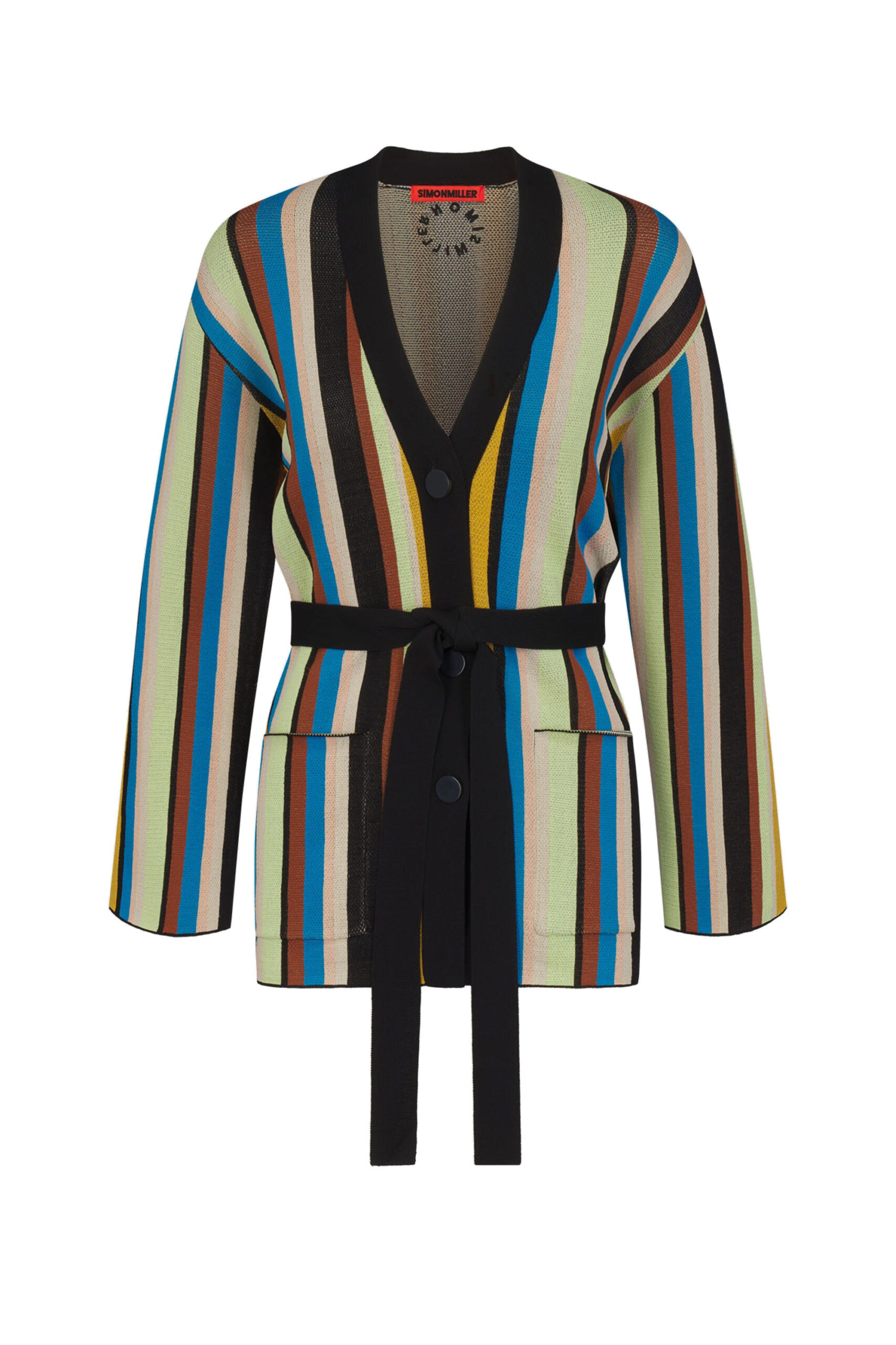 Simon Miller Max Belted Knit Cardigan in Ocean Stripe Simon Miller Max Belted Knit Cardigan in Ocean Stripe | Cardigans | Coveti