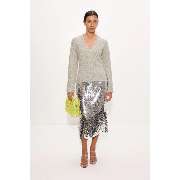 Simon Miller Mia Sequin Skirt in Satellite Silver | Midi Skirts | Coveti