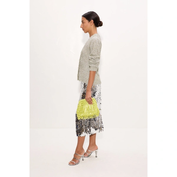Simon Miller Mia Sequin Skirt in Satellite Silver | Midi Skirts | Coveti