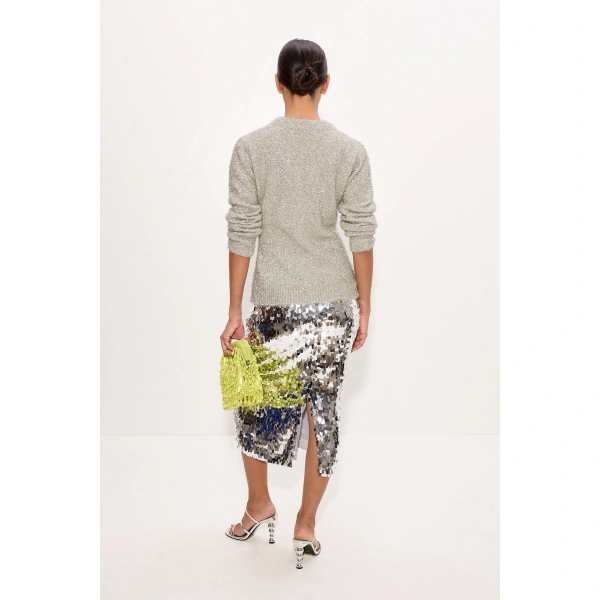 Simon Miller Mia Sequin Skirt in Satellite Silver | Midi Skirts | Coveti