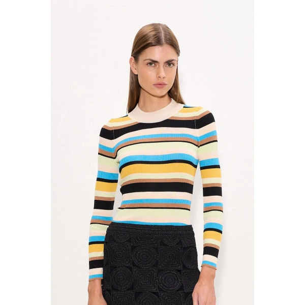Simon Miller Mika Knit Long Sleeve Top in Ocean Stripe | Long Sleeve Tops | Coveti