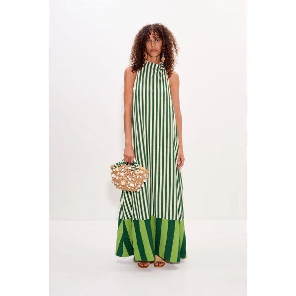 Simon Miller Mona Crepe Dress in Green Stripe Combo | Maxi Dresses | Coveti