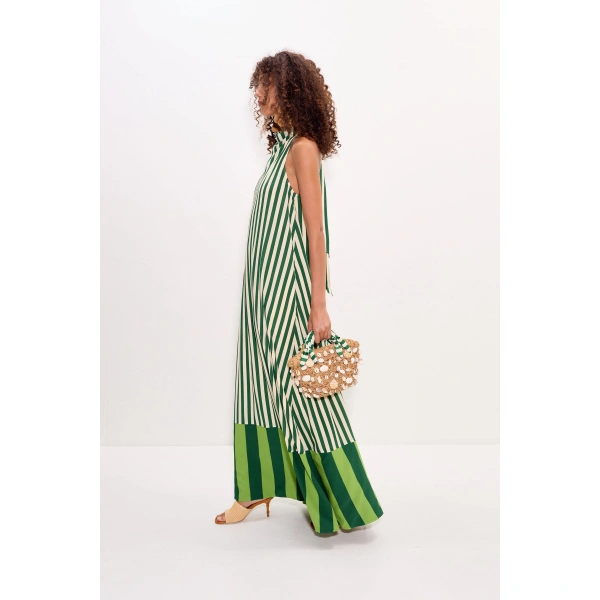 Simon Miller Mona Crepe Dress in Green Stripe Combo | Maxi Dresses | Coveti