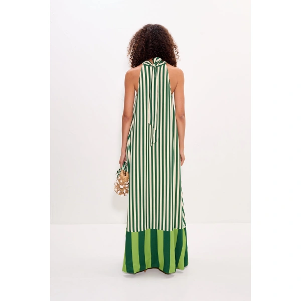 Simon Miller Mona Crepe Dress in Green Stripe Combo | Maxi Dresses | Coveti