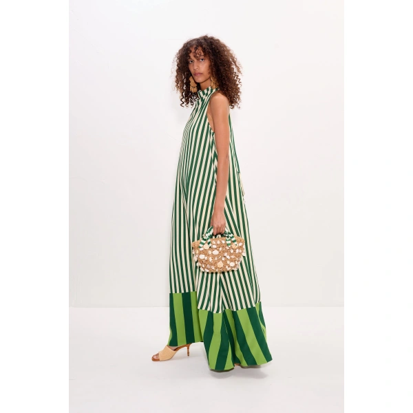 Simon Miller Mona Crepe Dress in Green Stripe Combo | Maxi Dresses | Coveti