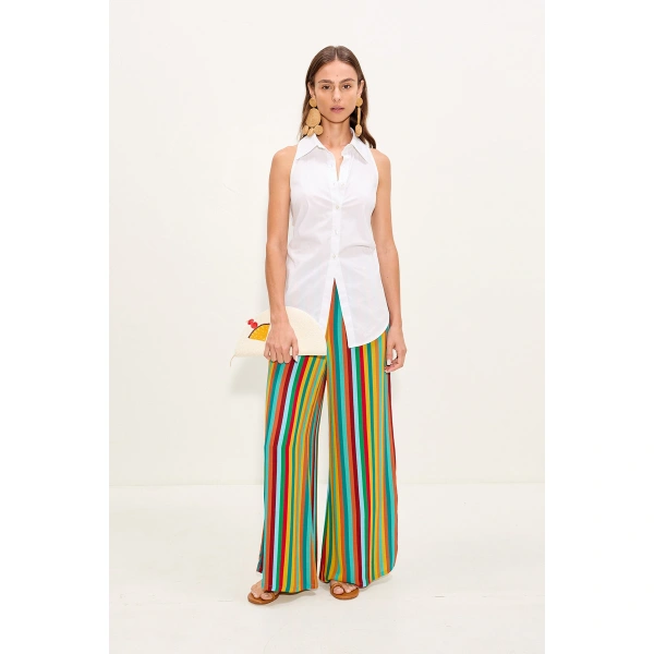 Simon Miller Nella Crepe Wide Leg Pant in Vibrant Multi Stripe | Wide-Leg Pants | Coveti