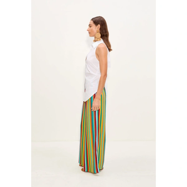 Simon Miller Nella Crepe Wide Leg Pant in Vibrant Multi Stripe | Wide-Leg Pants | Coveti