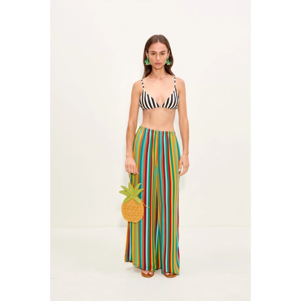 Simon Miller Nella Crepe Wide Leg Pant in Vibrant Multi Stripe | Wide-Leg Pants | Coveti