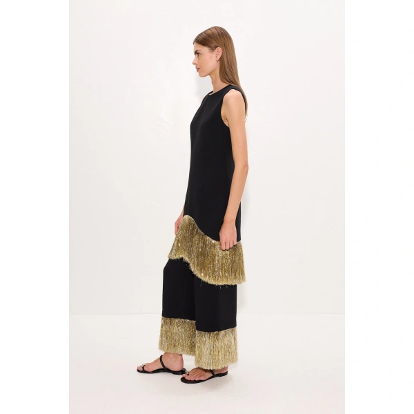Simon Miller Nella Fringe Pant in Black Tinsel | Wide-Leg Pants | Coveti