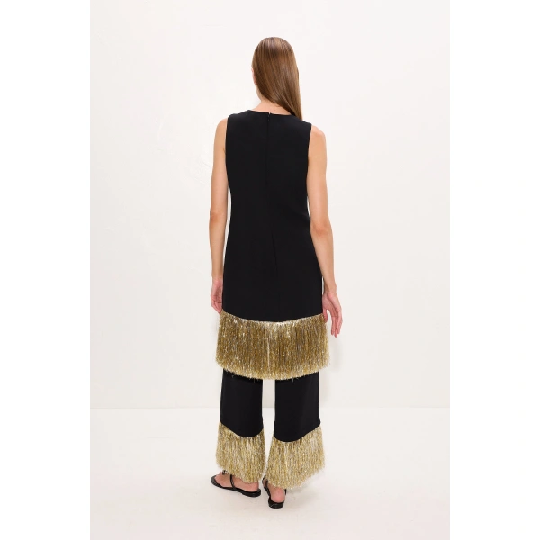 Simon Miller Nella Fringe Pant in Black Tinsel | Wide-Leg Pants | Coveti
