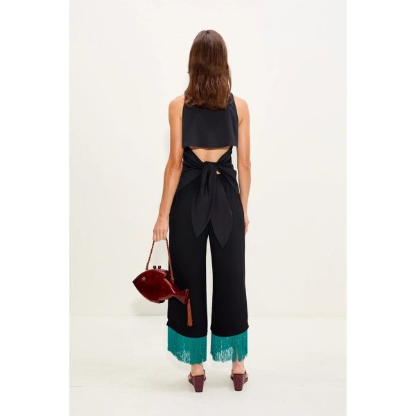 Simon Miller Nella Fringe Pant in Black and Teal | Wide-Leg Pants | Coveti