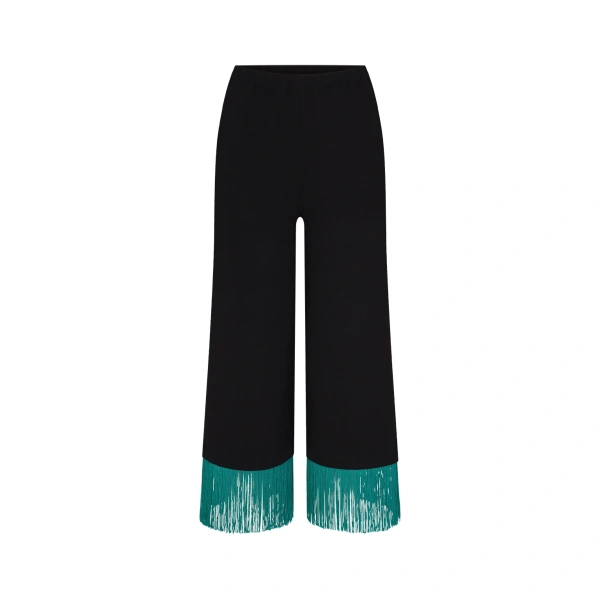 Simon Miller Nella Fringe Pant in Black and Teal | Wide-Leg Pants | Coveti
