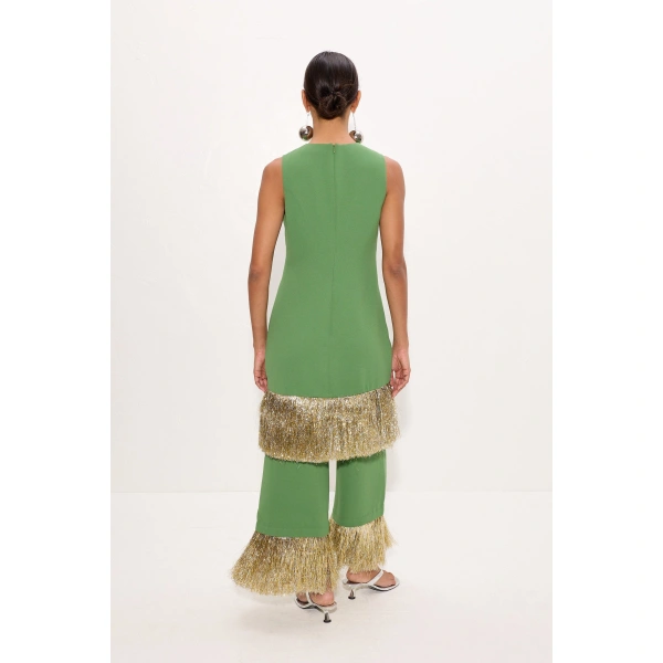 Simon Miller Nella Fringe Pant in Spruce Green | Wide-Leg Pants | Coveti