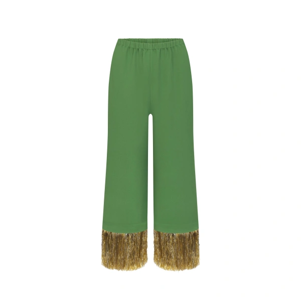 Simon Miller Nella Fringe Pant in Spruce Green | Wide-Leg Pants | Coveti