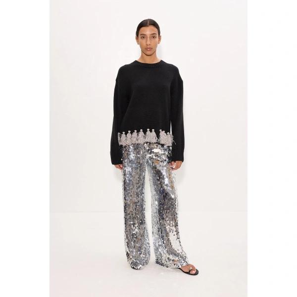 Simon Miller Nella Sequin Wide Leg Pant in Satellite Silver | Wide-Leg Pants | Coveti