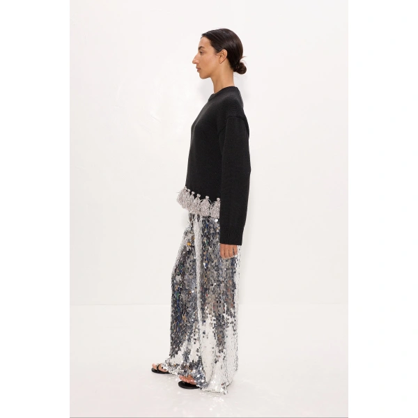 Simon Miller Nella Sequin Wide Leg Pant in Satellite Silver | Wide-Leg Pants | Coveti