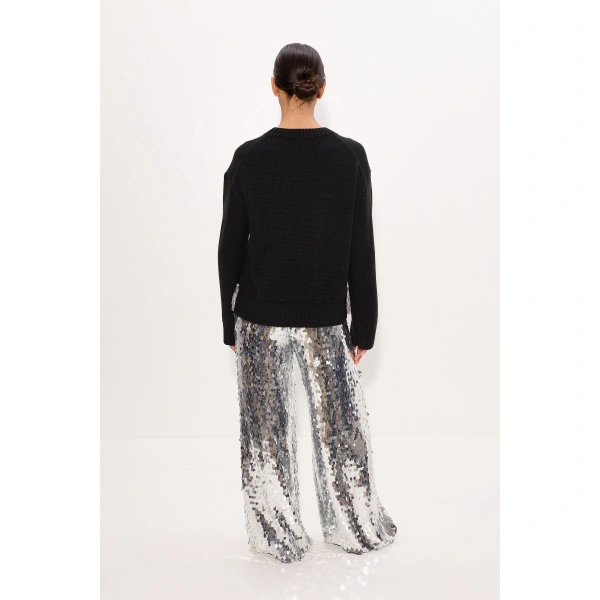 Simon Miller Nella Sequin Wide Leg Pant in Satellite Silver | Wide-Leg Pants | Coveti