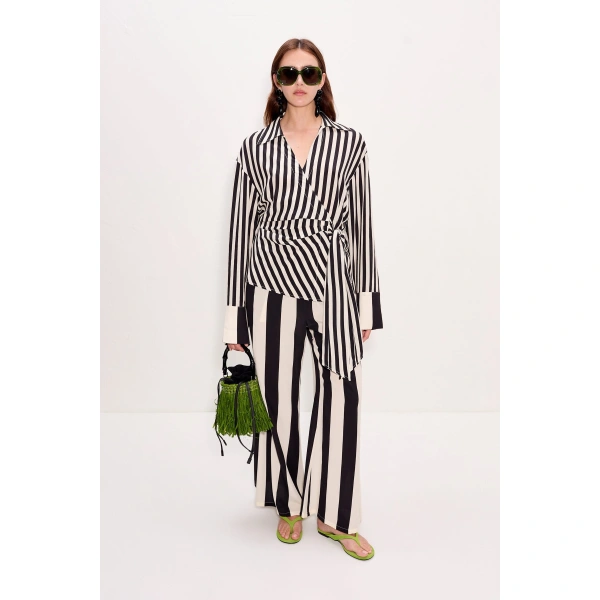 Simon Miller Nella Wide Leg Pant in Black and White Stripe | Wide-Leg Pants | Coveti