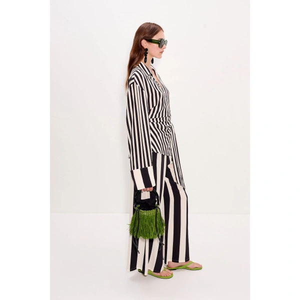Simon Miller Nella Wide Leg Pant in Black and White Stripe | Wide-Leg Pants | Coveti