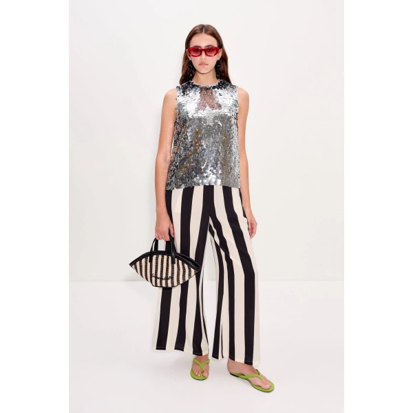 Simon Miller Nella Wide Leg Pant in Black and White Stripe | Wide-Leg Pants | Coveti