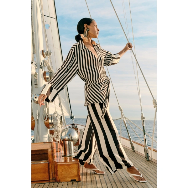 Simon Miller Nella Wide Leg Pant in Black and White Stripe | Wide-Leg Pants | Coveti
