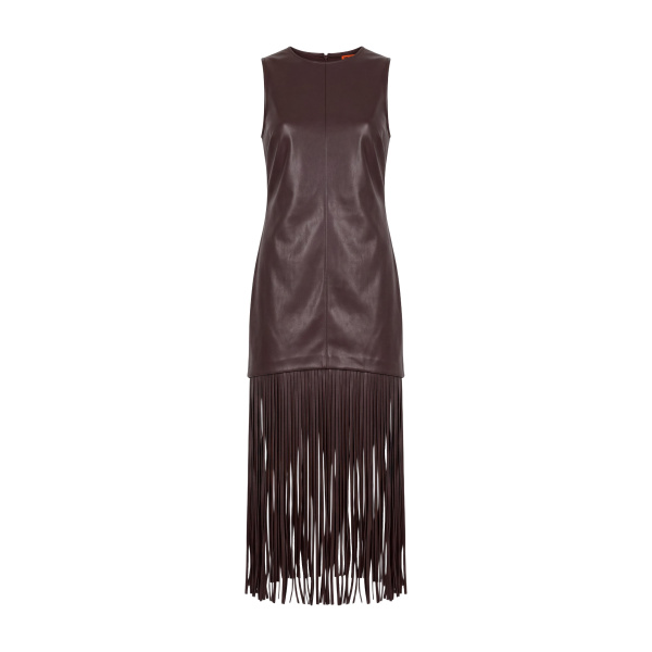 Nora Vegan Leather Fringe Dress in Dark Choco Brown