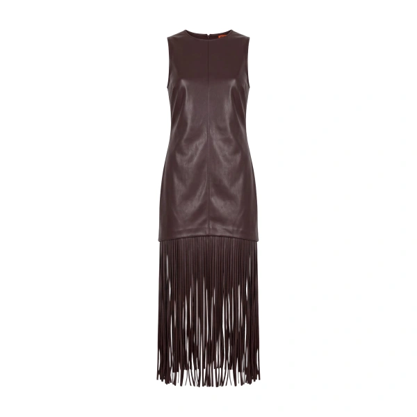 Nora Vegan Leather Fringe Dress in Dark Choco Brown