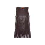 Simon Miller Nora Vegan Leather Fringe Top in Dark Choco Brown | Sleeveless Tops | Coveti