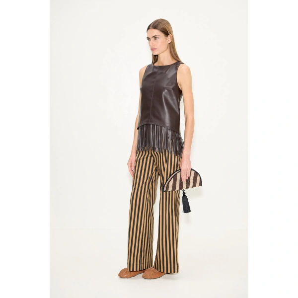 Simon Miller Nora Vegan Leather Fringe Top in Dark Choco Brown | Sleeveless Tops | Coveti