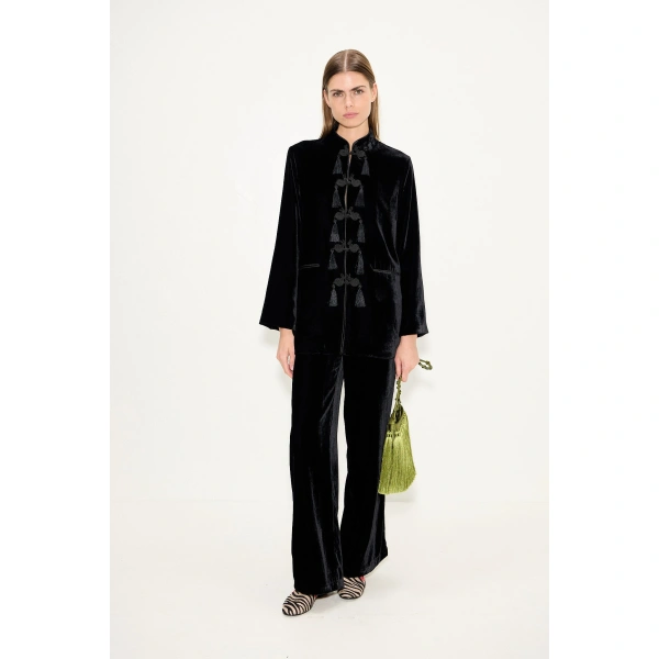 Simon Miller Nuala Velvet Pant in Black | Wide-Leg Pants | Coveti