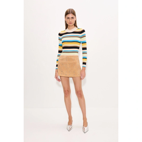Simon Miller Nya Vegan Leather Mini Skirt in Sand | Mini Skirts | Coveti